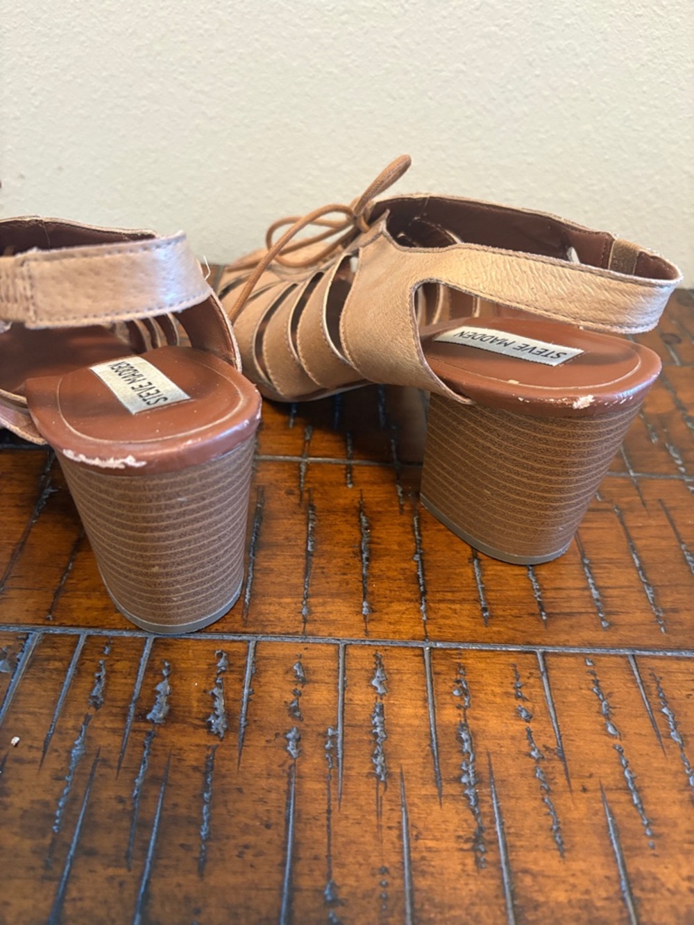 Steve Madden Tan Lace-Up Gladiator Block Heeled Sandals - Picture 8 of 8